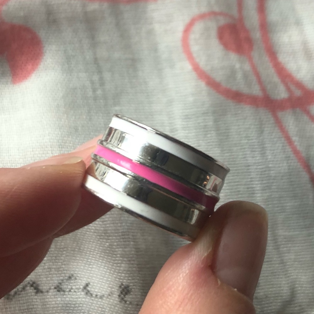 Pink and White Enamel Lia Sophia Ring Size 7